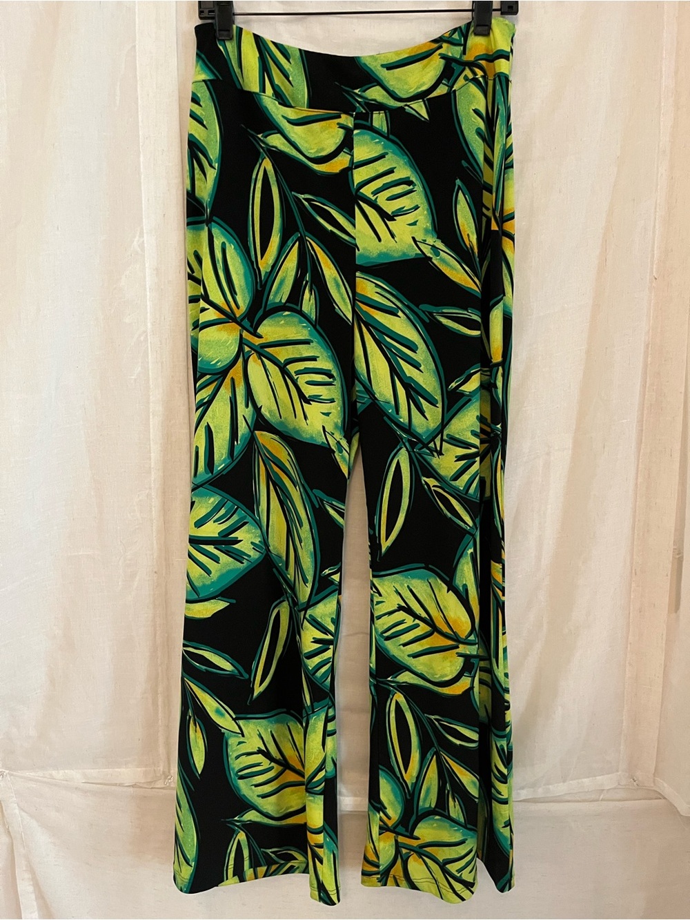 Joseph Ribkoff Black Leggings with Green Leaf Print